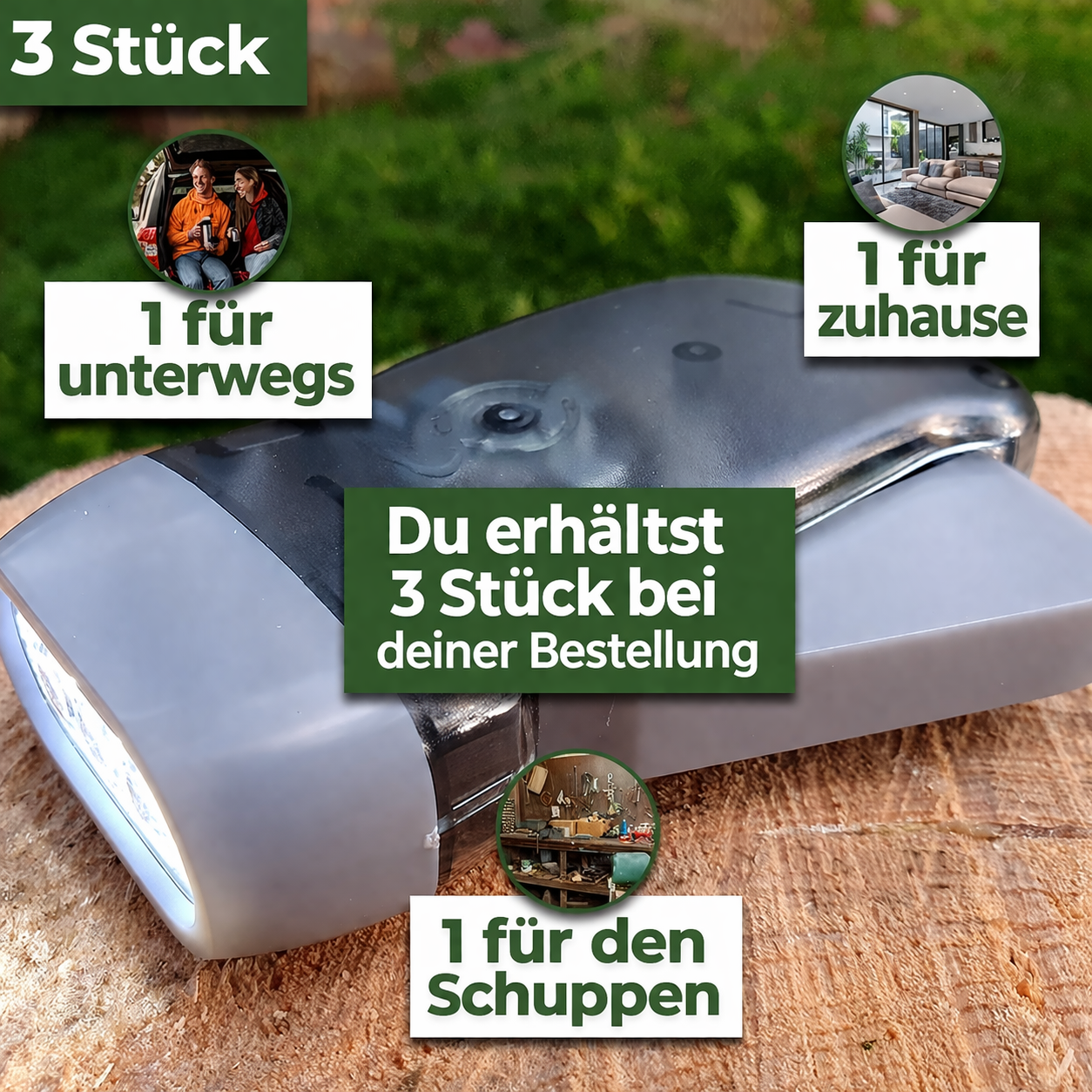 Quetsch-Taschenlampe – Leuchtet immer ohne Batterien (3er-Set)