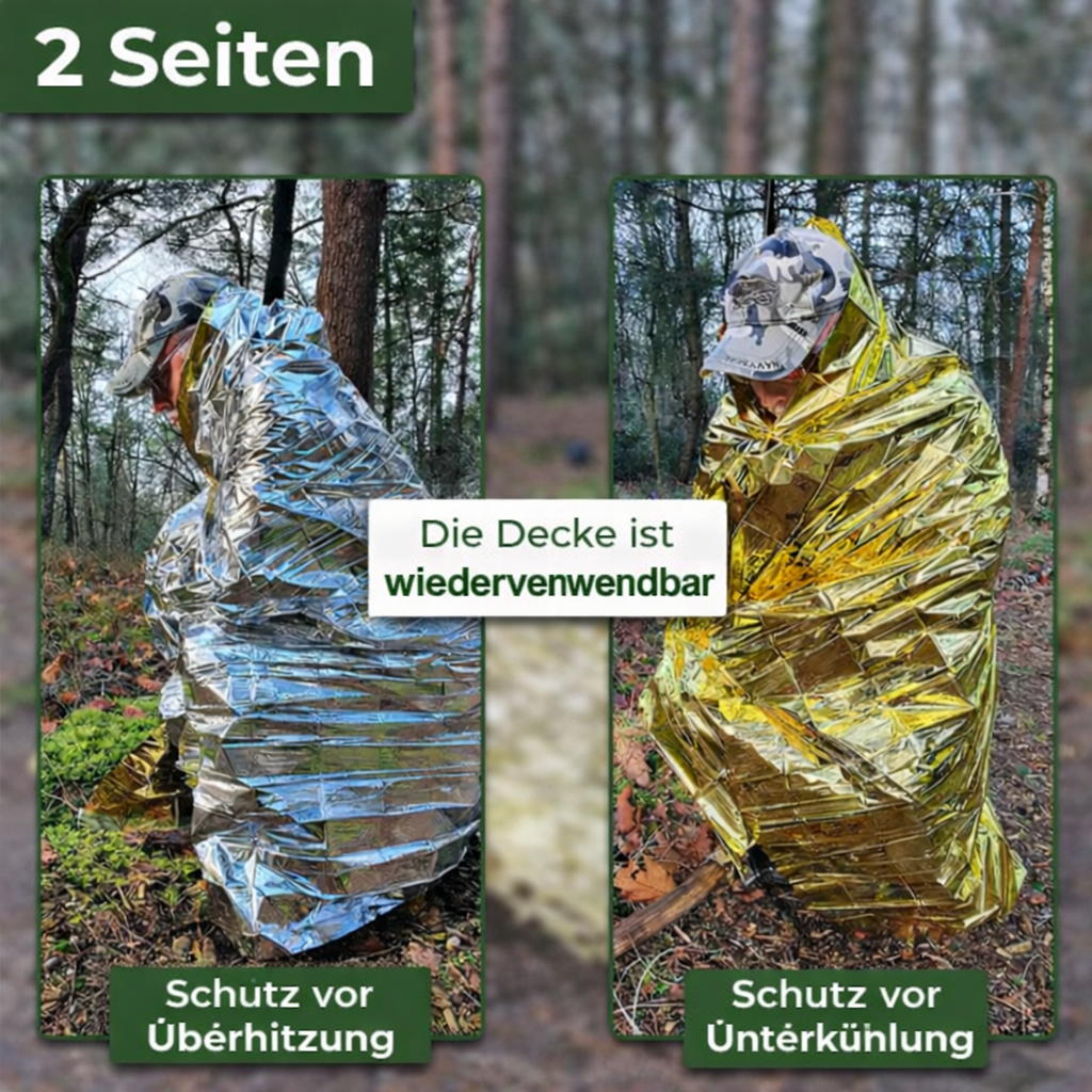 Rettungsdecke / Thermodecke – Isolierdecke für Notfallausrüstung, Erste Hilfe und Outdoor-Aktivitäten