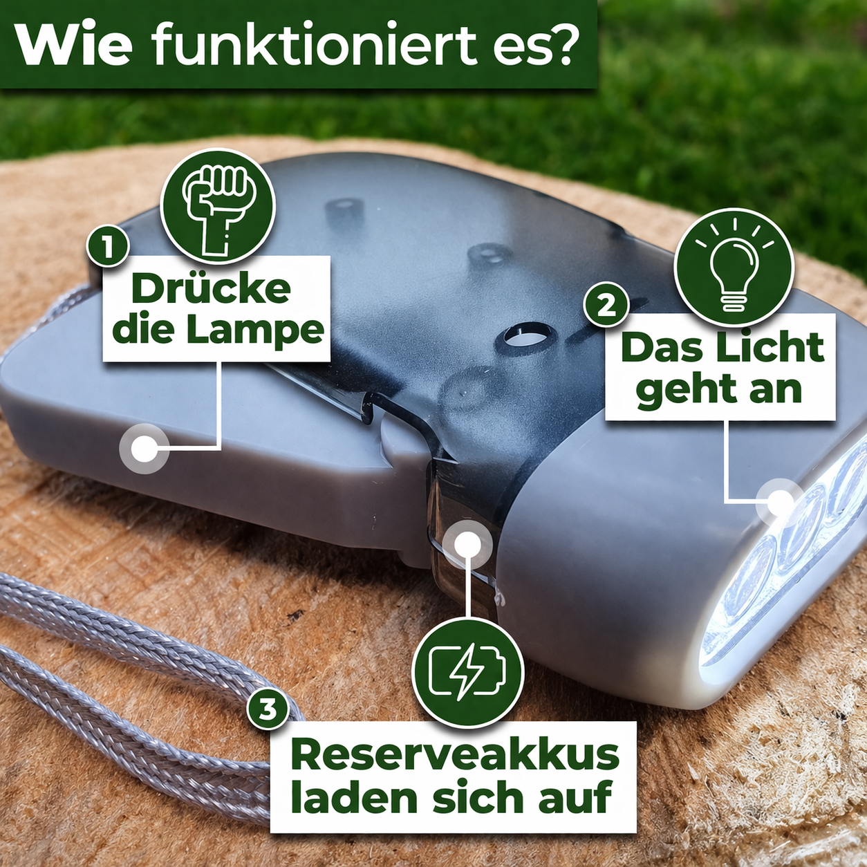 Quetsch-Taschenlampe – Leuchtet immer ohne Batterien (3er-Set)