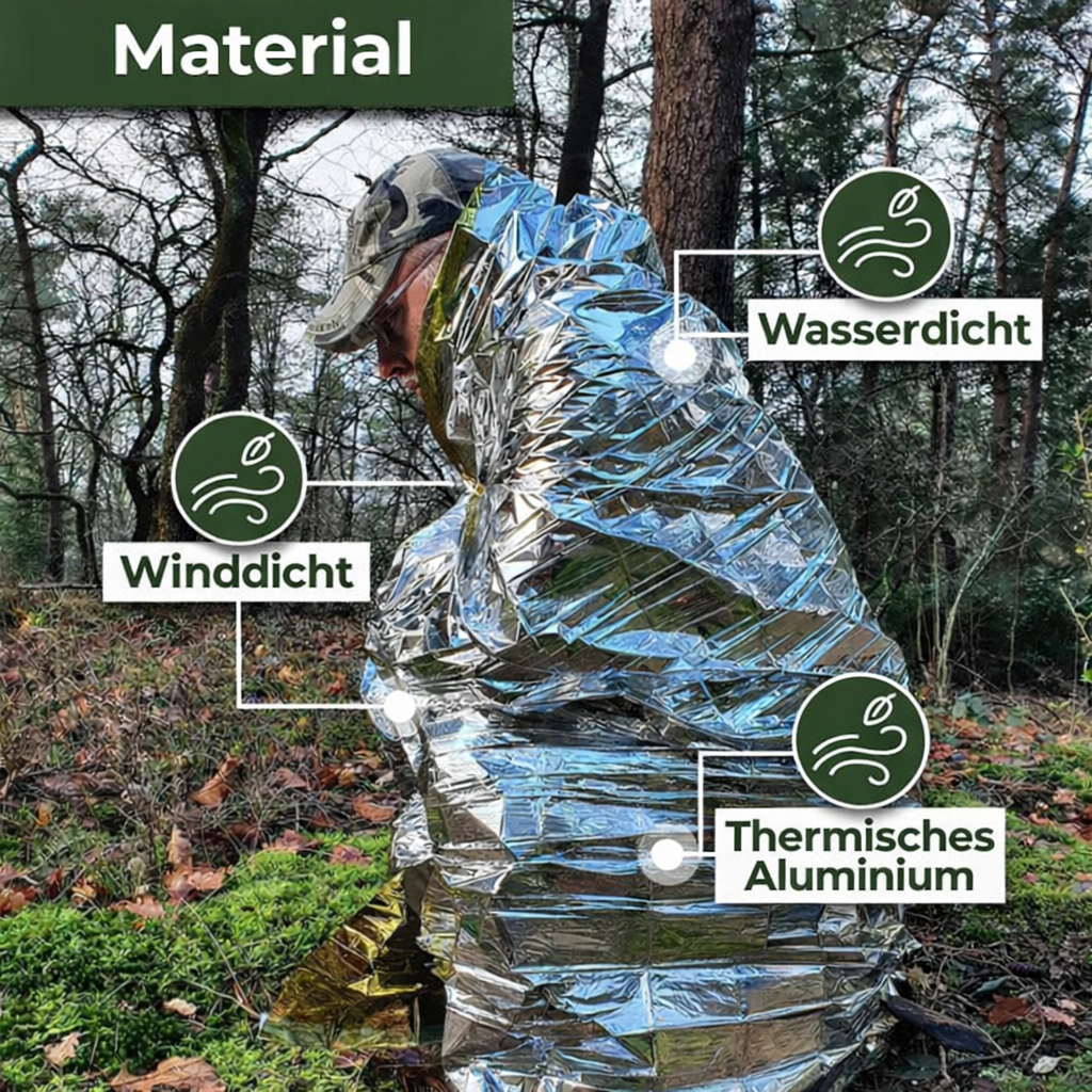 Rettungsdecke / Thermodecke – Isolierdecke für Notfallausrüstung, Erste Hilfe und Outdoor-Aktivitäten