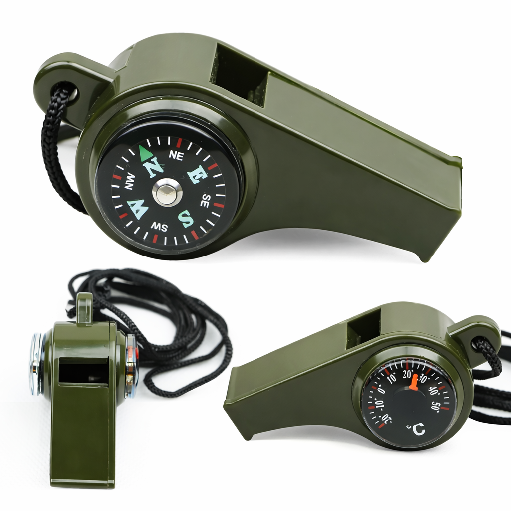 Notfallpfeife mit Kompass und Thermometer