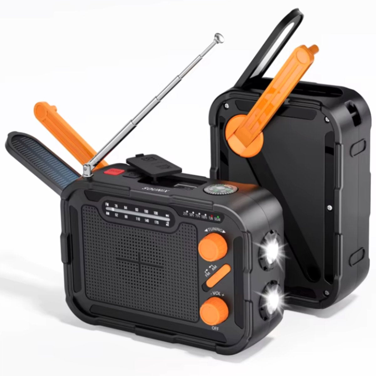 Premium-Notfallradio mit Taschenlampe, Handkurbel, Solarladefunktion und 5000-mAh-Akku