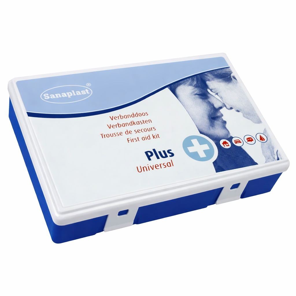 Sanaplast Erste-Hilfe-Set Plus – 48-teiliges Erste-Hilfe-Set für Zuhause, Auto und Notfallausrüstung