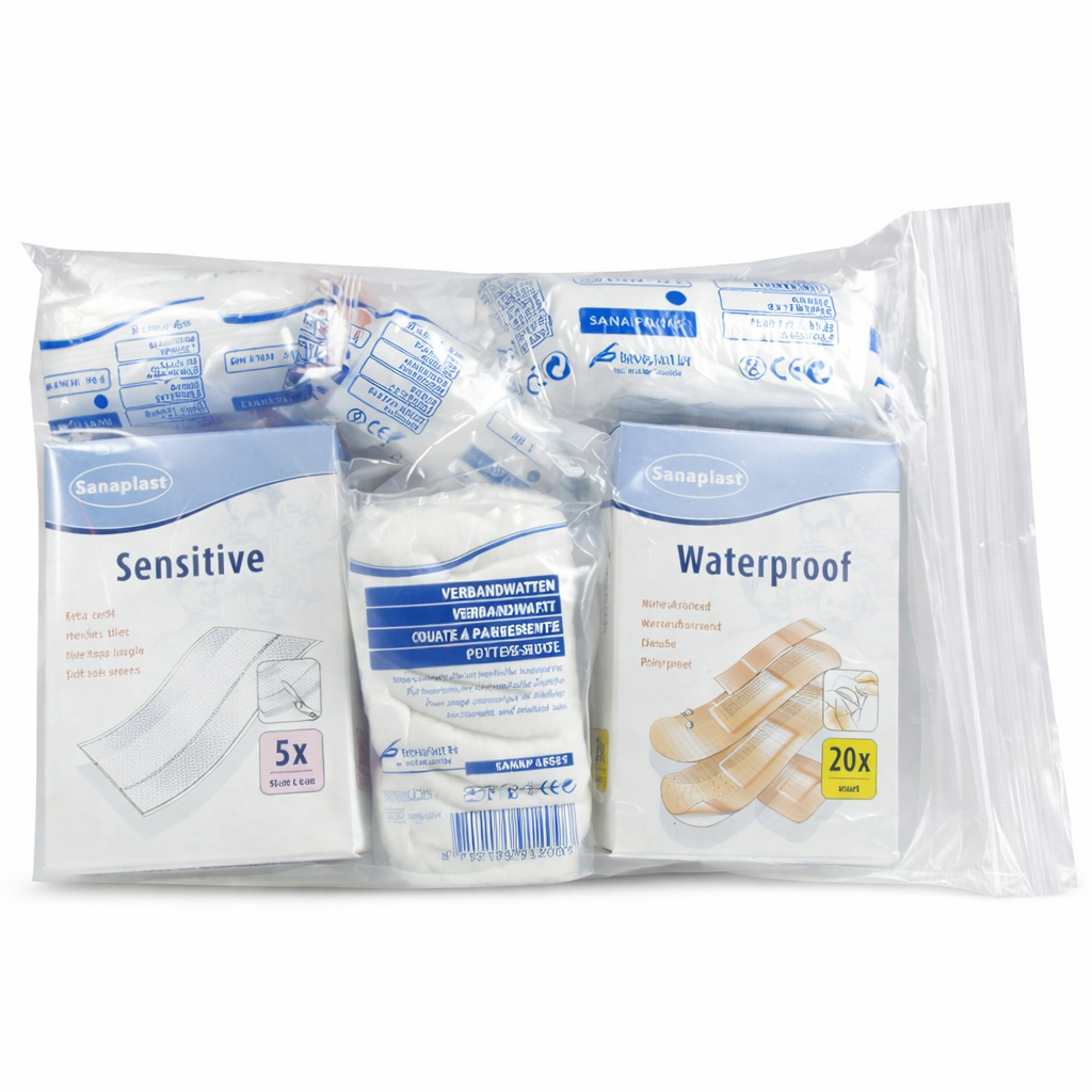 Sanaplast Erste-Hilfe-Set Plus – 48-teiliges Erste-Hilfe-Set für Zuhause, Auto und Notfallausrüstung
