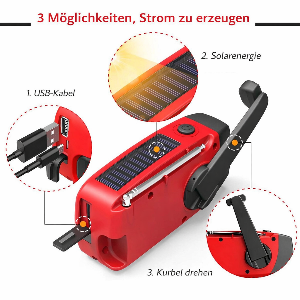 Notfallradio™ mit Taschenlampe und Powerbank – Modell 2026