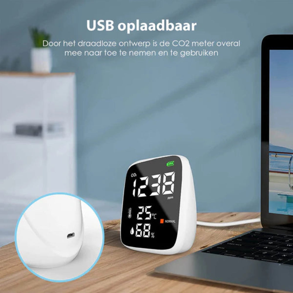 Ecoworks Drahtloses 3-in-1 CO2-Messgerät: Luftqualitätsmessgerät & -monitor