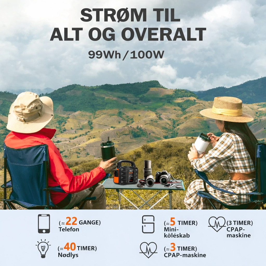 Tragbare Powerstation 99 Wh (100 W) – Powerbank mit 230-V-Steckdose, solarbetrieben und wiederaufladbar, ideal für Camping und Notstromversorgung