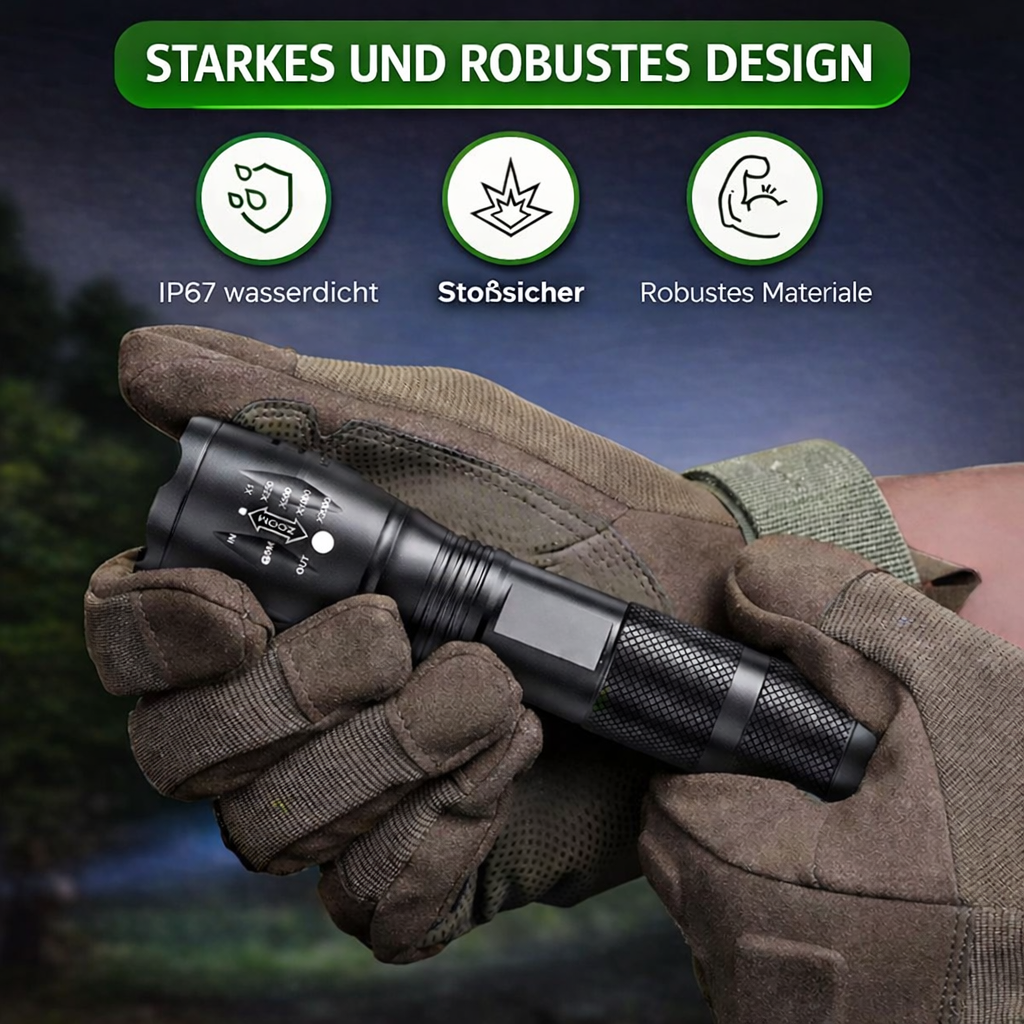 Leistungsstarke 1000-Lumen-LED-Taschenlampe – wasserdicht und robust für Abenteuer und Notfälle