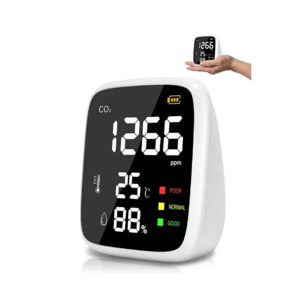 Ecoworks Drahtloses 3-in-1 CO2-Messgerät: Luftqualitätsmessgerät & -monitor