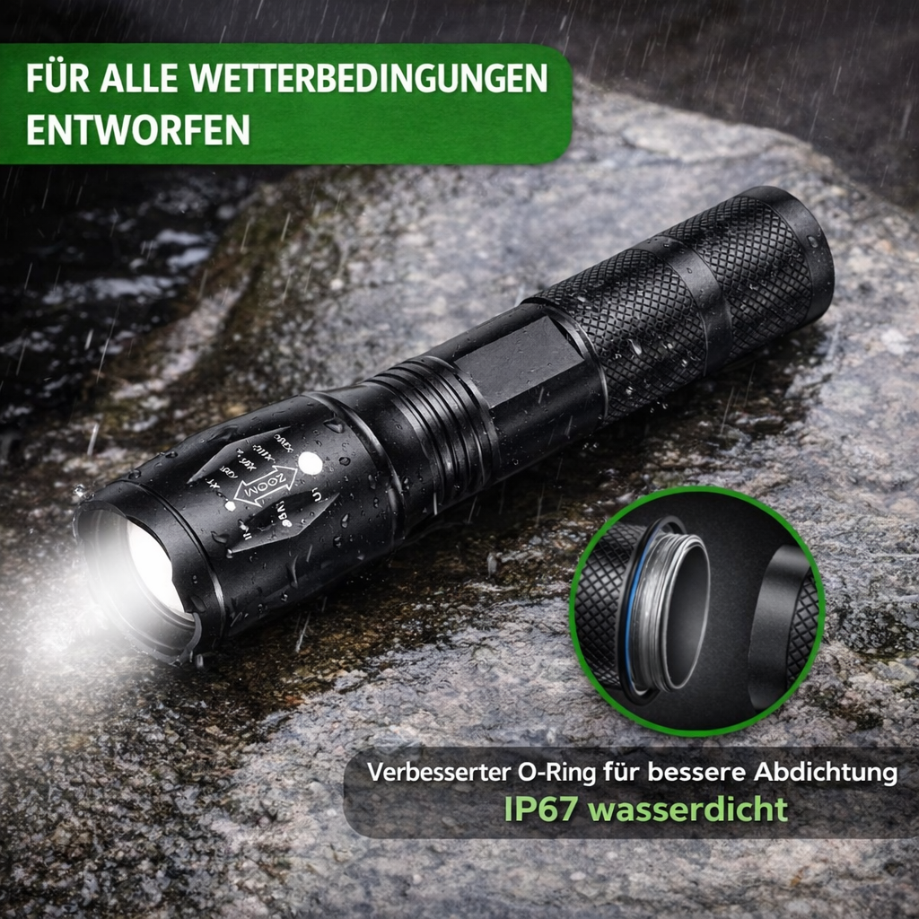 Leistungsstarke 1000-Lumen-LED-Taschenlampe – wasserdicht und robust für Abenteuer und Notfälle