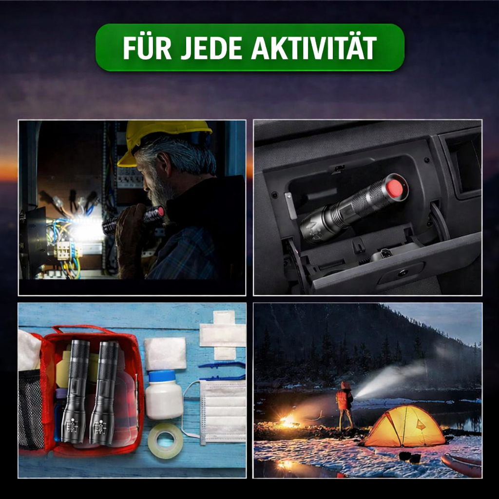 Leistungsstarke 1000-Lumen-LED-Taschenlampe – wasserdicht und robust für Abenteuer und Notfälle