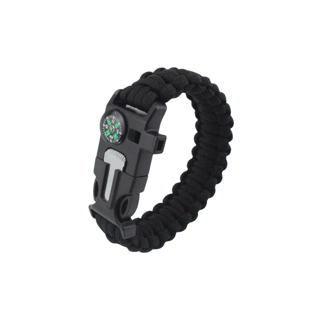 Überlebensarmband | 4-teiliges Notfallarmband (Kompass, Feuerstarter, Pfeife, Messer, Seil) – Paracord